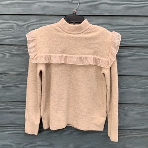 ZARA XS Cream Oatmeal Sweater with Ruffle and Bib Oversized